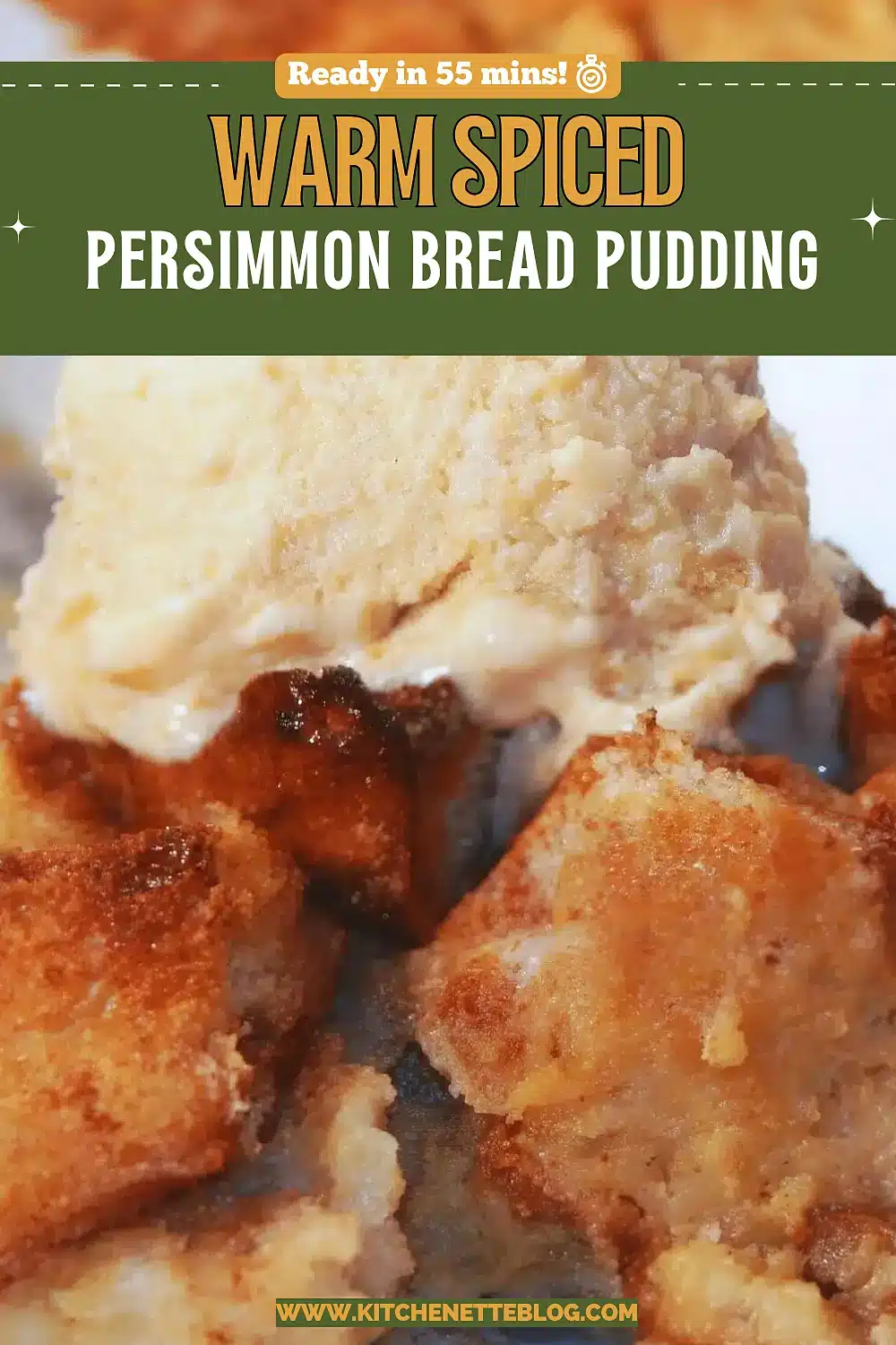 Warm baked dessert served with a scoop of melting ice cream