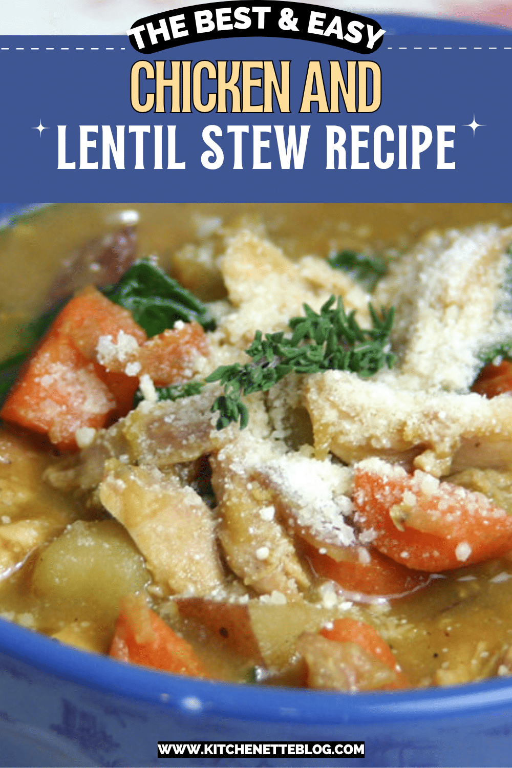 Pinterest ready photo of Chicken & Lentil Stew