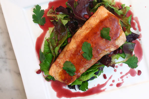 pan seared salmon with pomegranate reduction