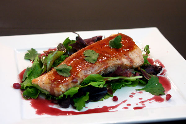 pan seared salmon with pomegranate reduction