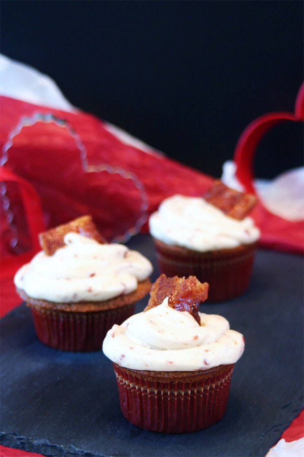 maple stout cupcake with candied cayenne bacon