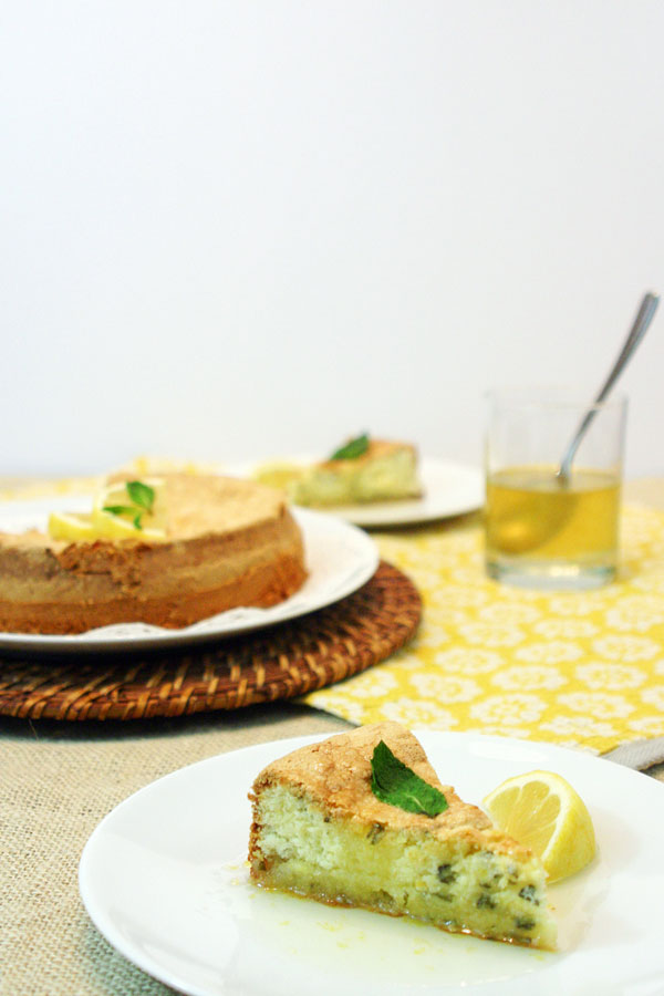 lemon-mint cake with lemon syrup