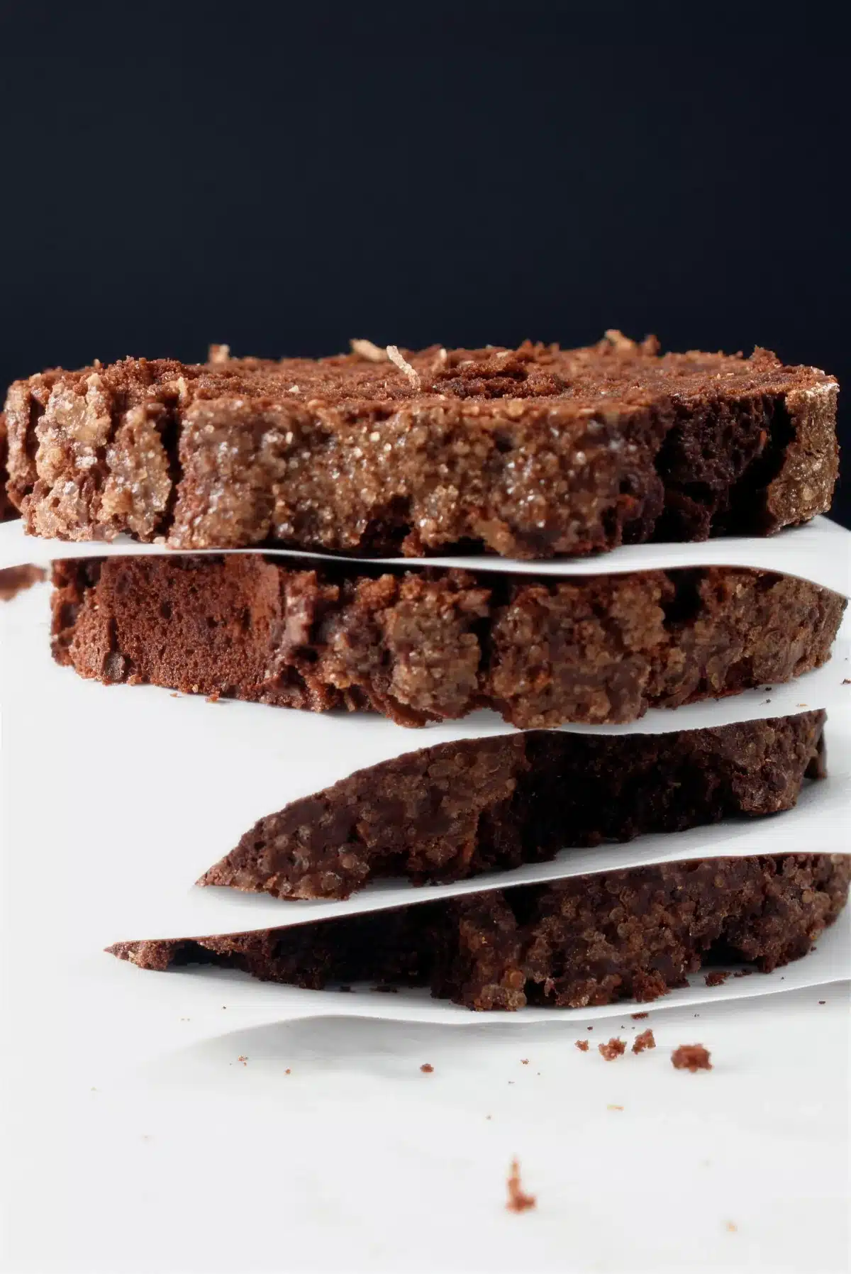 Two thick slices stacked against a dark background