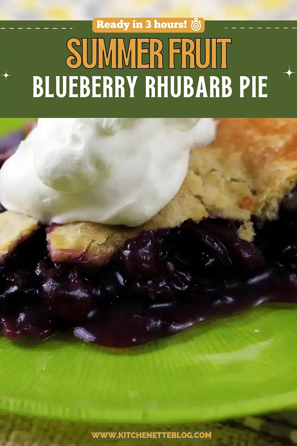 Wedge of deep purple fruit dessert with a golden crust and cream