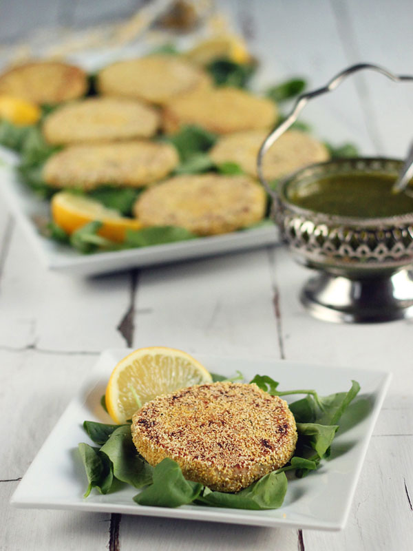 chickpea cakes with spicy herb sauce