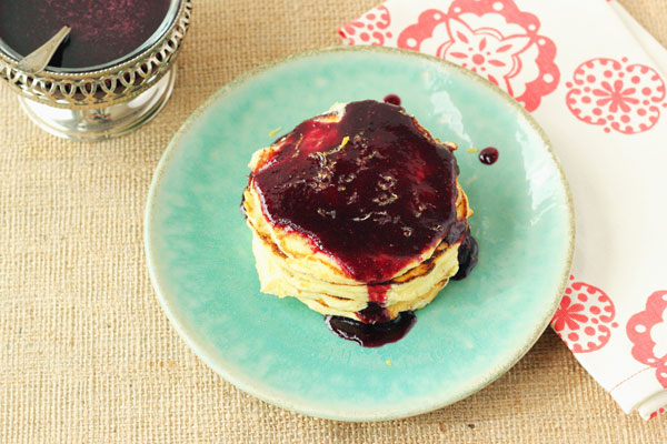 Lemon Ricotta Pancakes with Blueberry Syrup