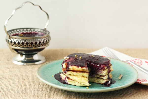 Lemon Ricotta Pancakes with Blueberry Syrup