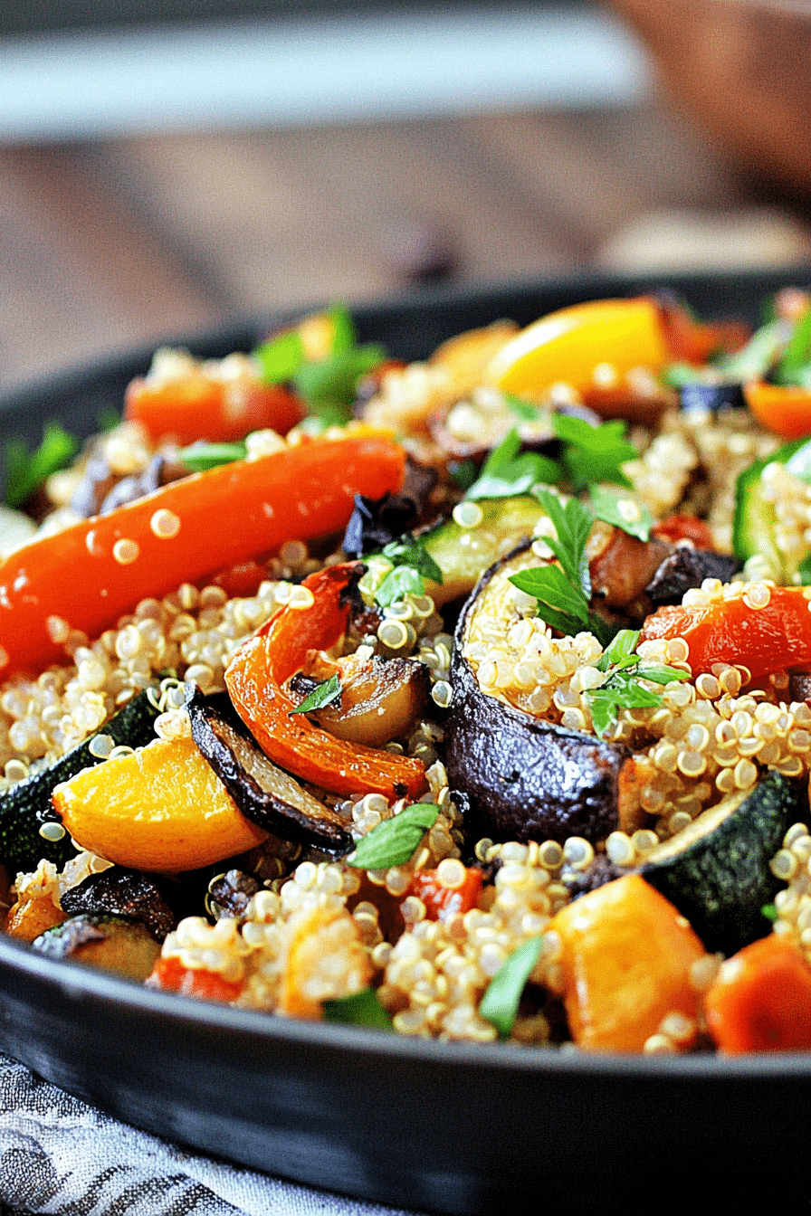 beautifully decorated Quinoa and Roasted Vegetables