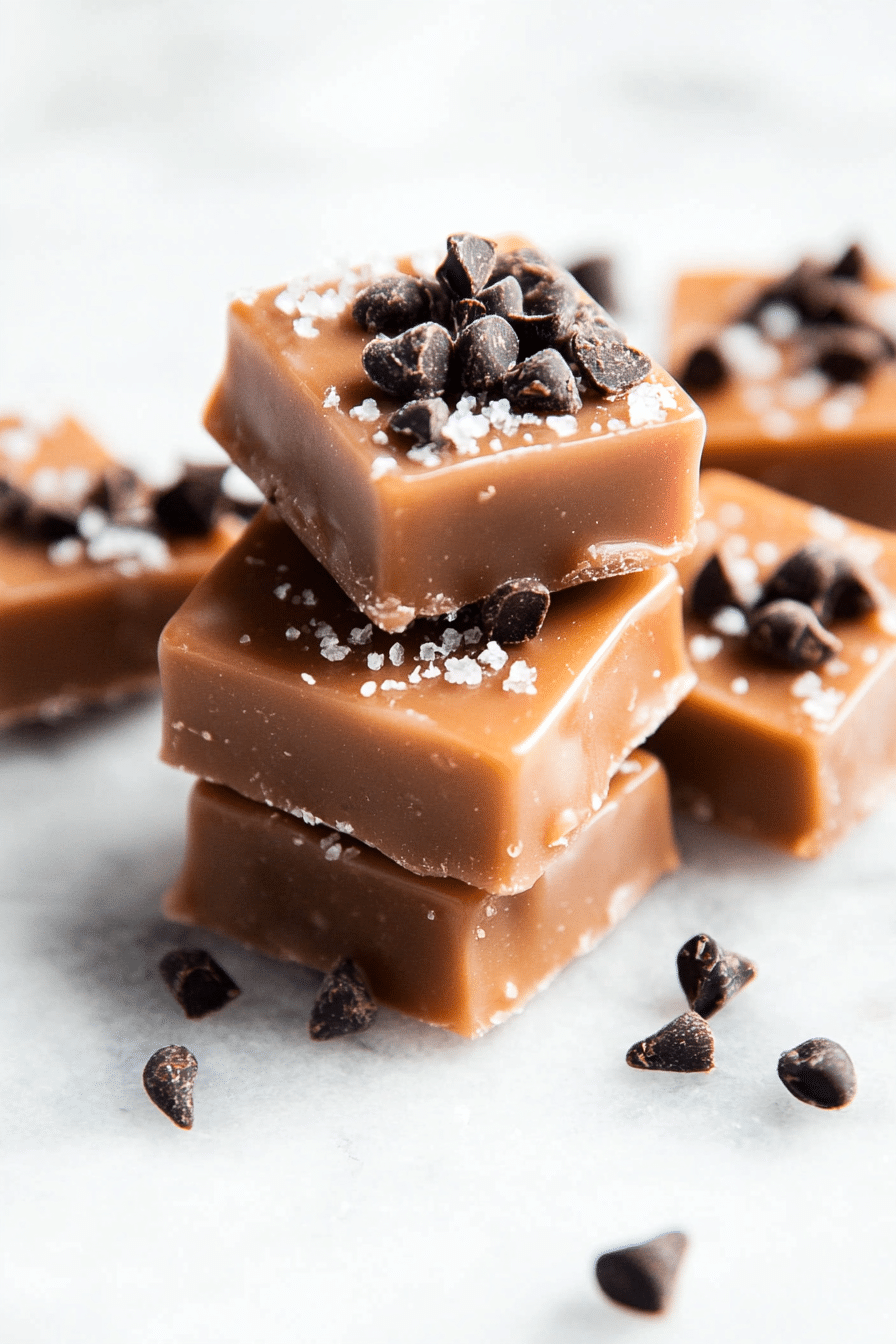 Tasty Cacao Nib Caramels topped with chocolate chip