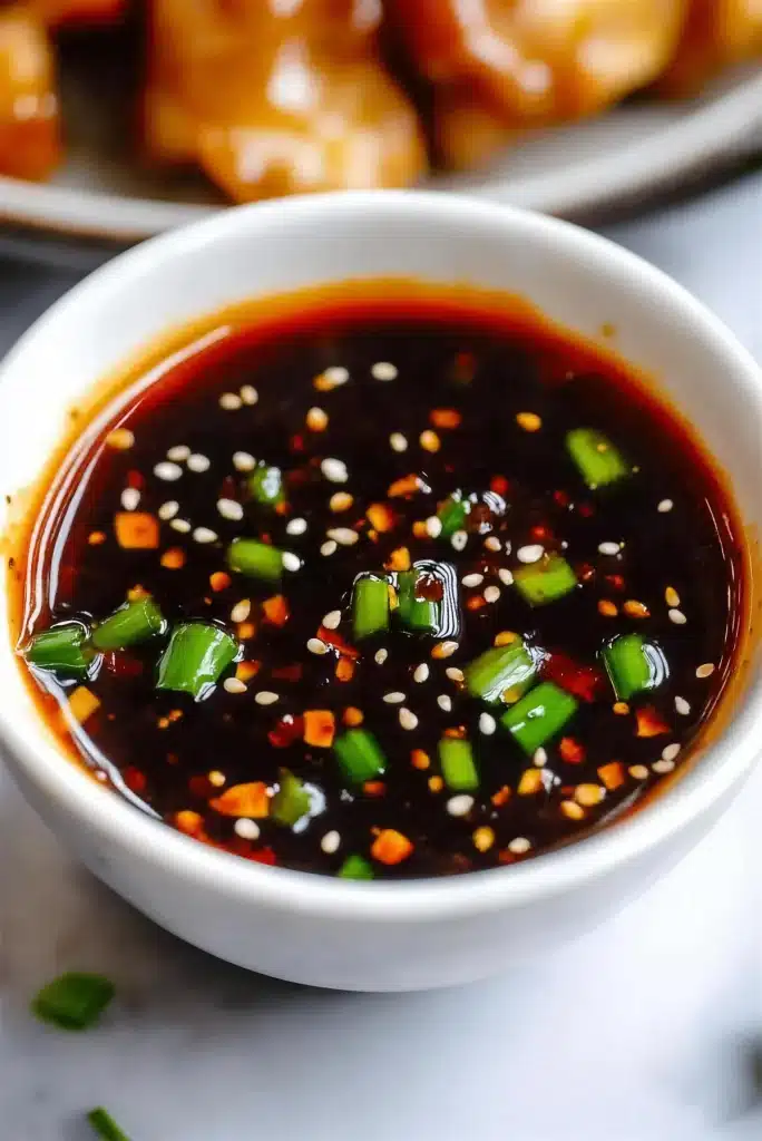 Iron Chef General Tso sauce on a spoon above a jar of the sauce