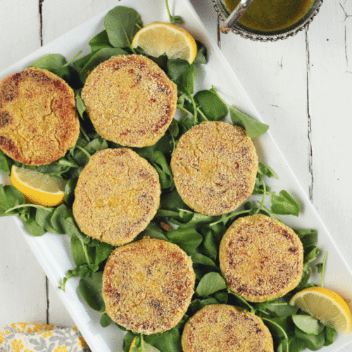 Chickpea Cakes with Spicy Herb Sauce
