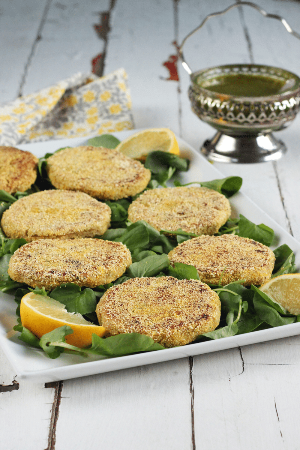 Chickpea Cakes with Spicy Herb Sauce