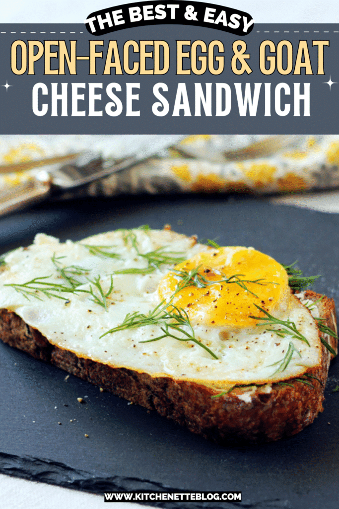Open-Faced Egg & Goat Cheese Sandwich ready to be pineed