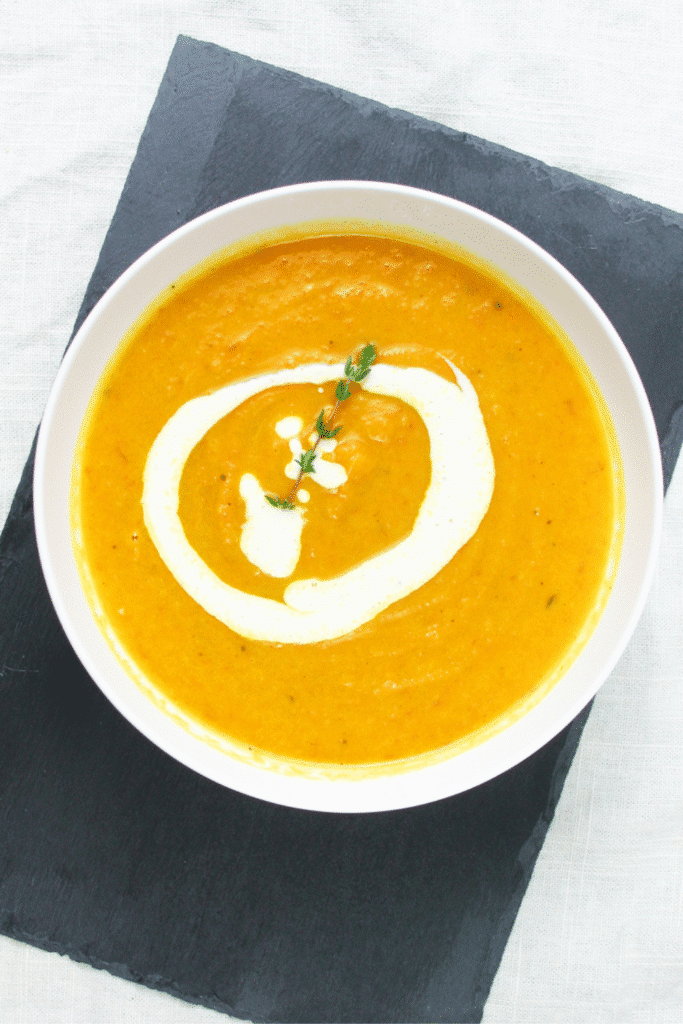 Roasted Carrot & Parsnip Soup with Lemon Ginger Cream