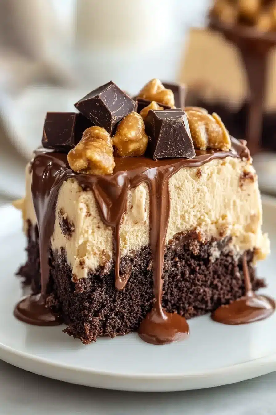 Peanut Butter Chocolate Poke Cake