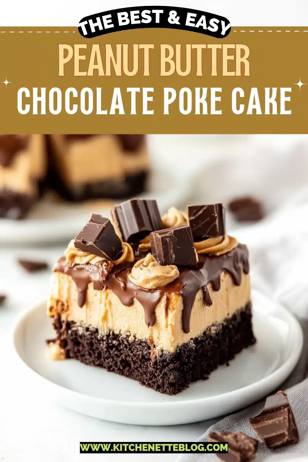Peanut Butter Chocolate Poke Cake