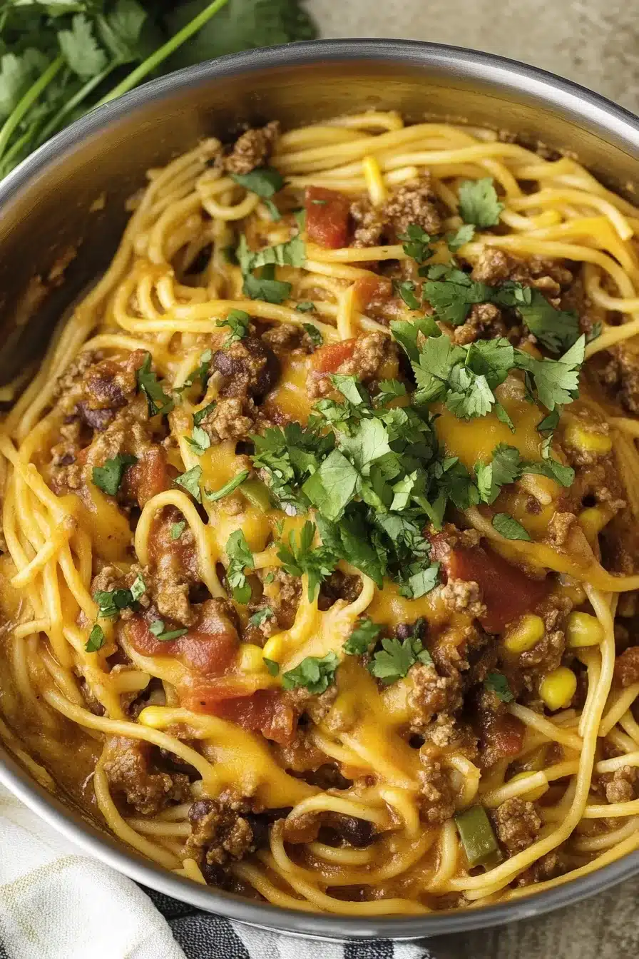 Cheesy Taco Spaghetti