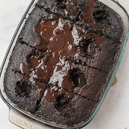 The filling spread across the cake and running into the holes
