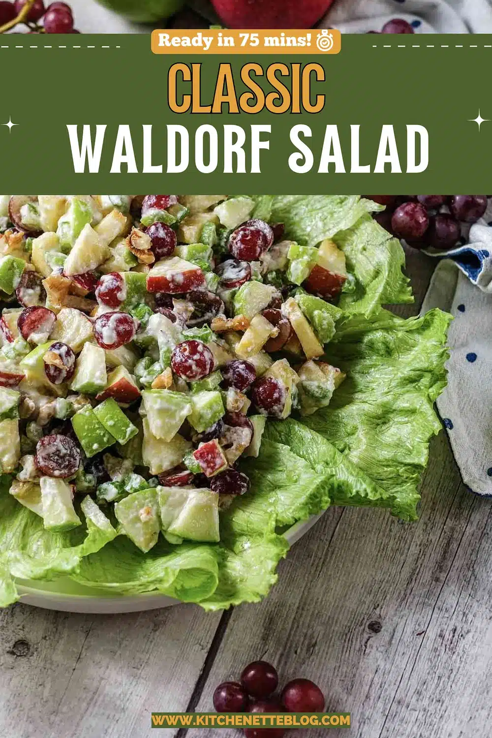 A bowl of creamy chopped apple and celery on crisp lettuce leaves