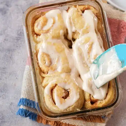 The frosting spread across the rolls so it melts into the swirls